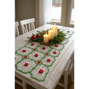 "Enchanting Elegance: Handmade‎ Crocheted Tablecloth with 3D Red Roses"#38